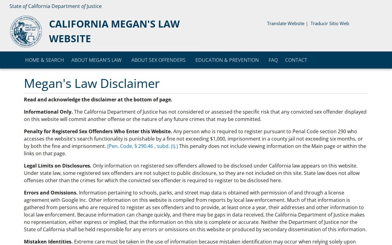 Brentwood neighbors California Megan's Law search
