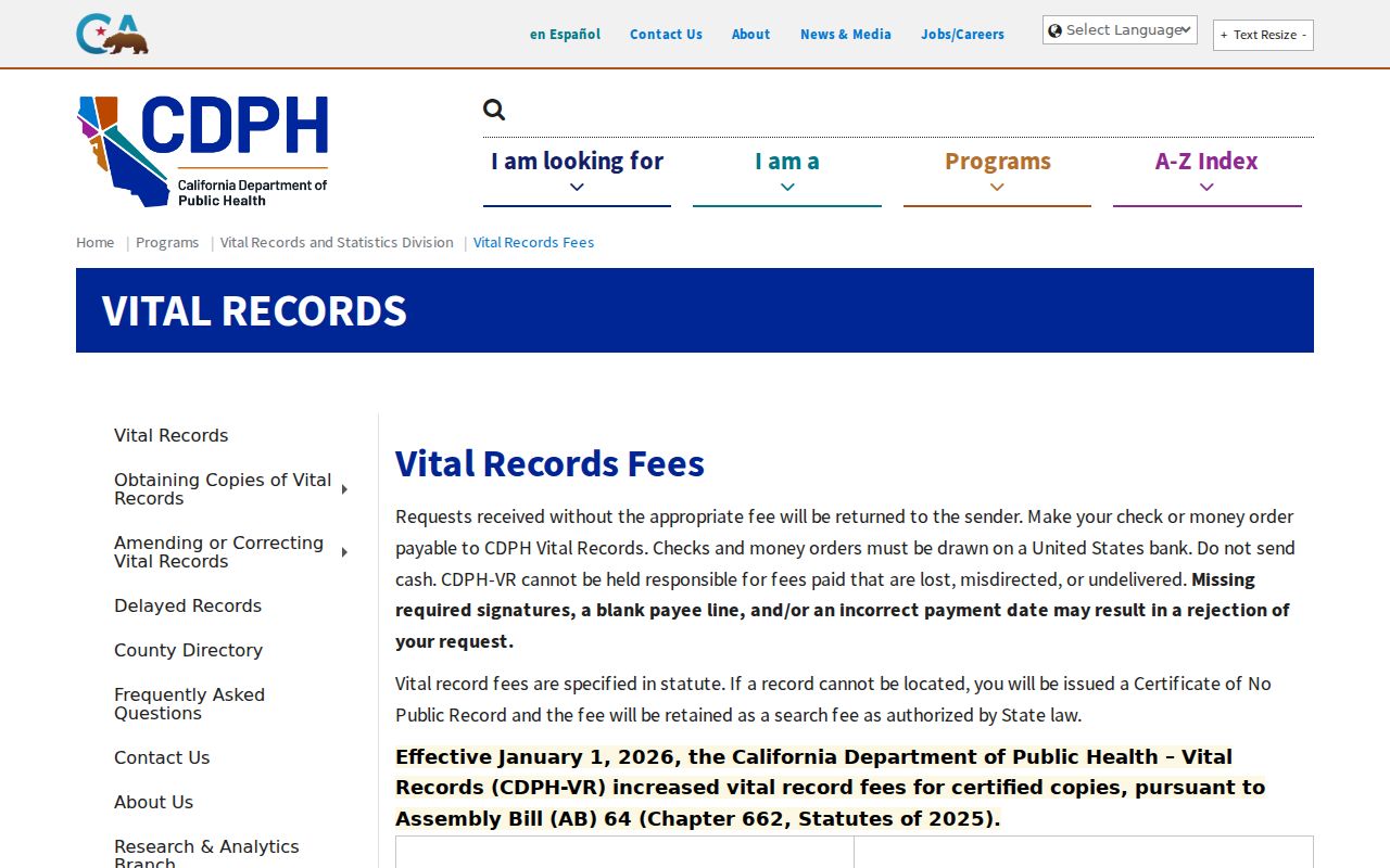 Brentwood previous residents California vital record fees